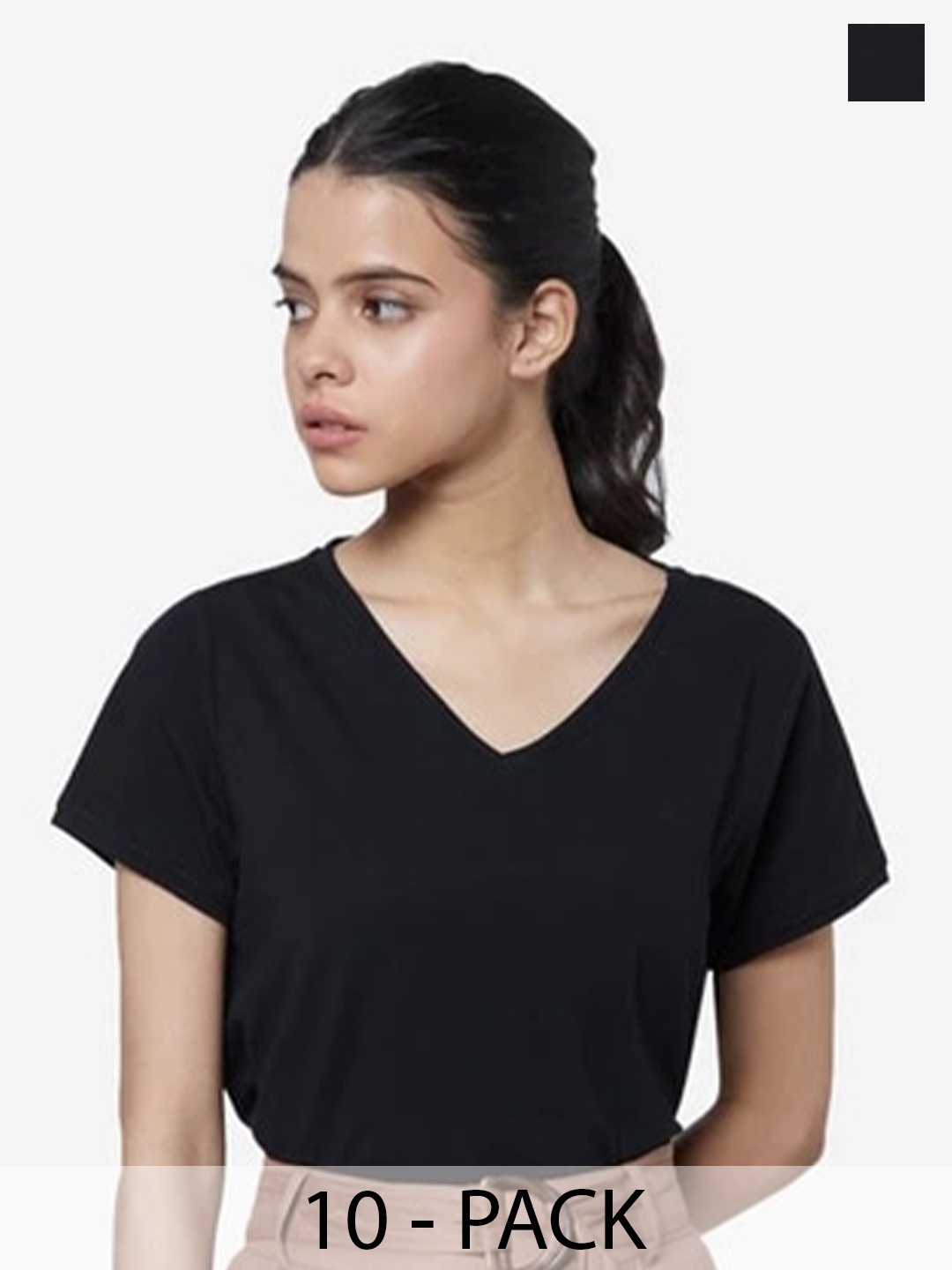 

COLOR CAPITAL Pack Of 10 V-Neck Relaxed Fit T-shirts, Black
