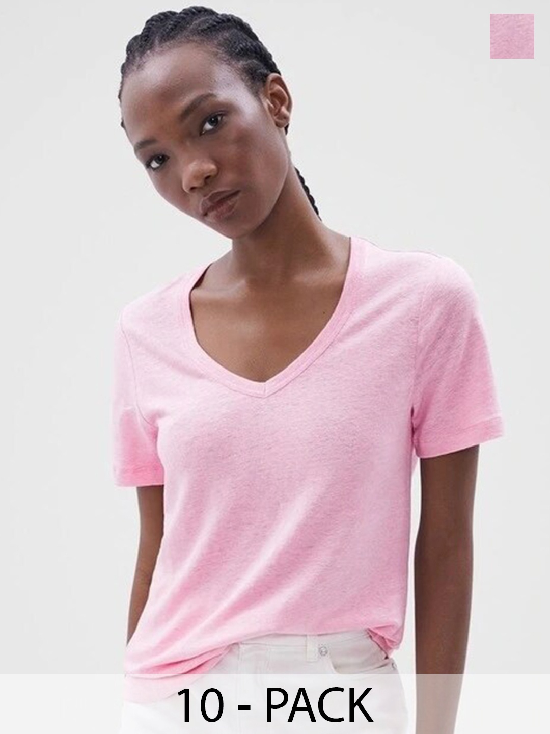 

COLOR CAPITAL Pack Of 10 V-Neck Relaxed Fit T-shirts, Pink