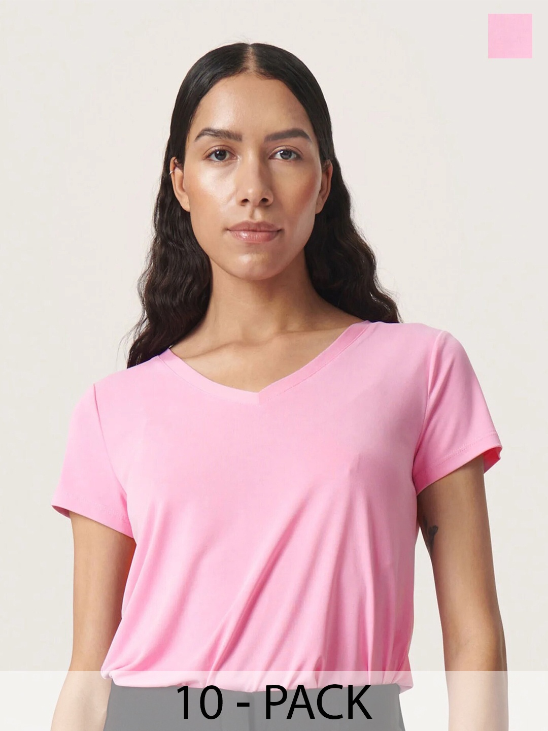 

COLOR CAPITAL Women 10 V-Neck Pockets T-shirt, Pink