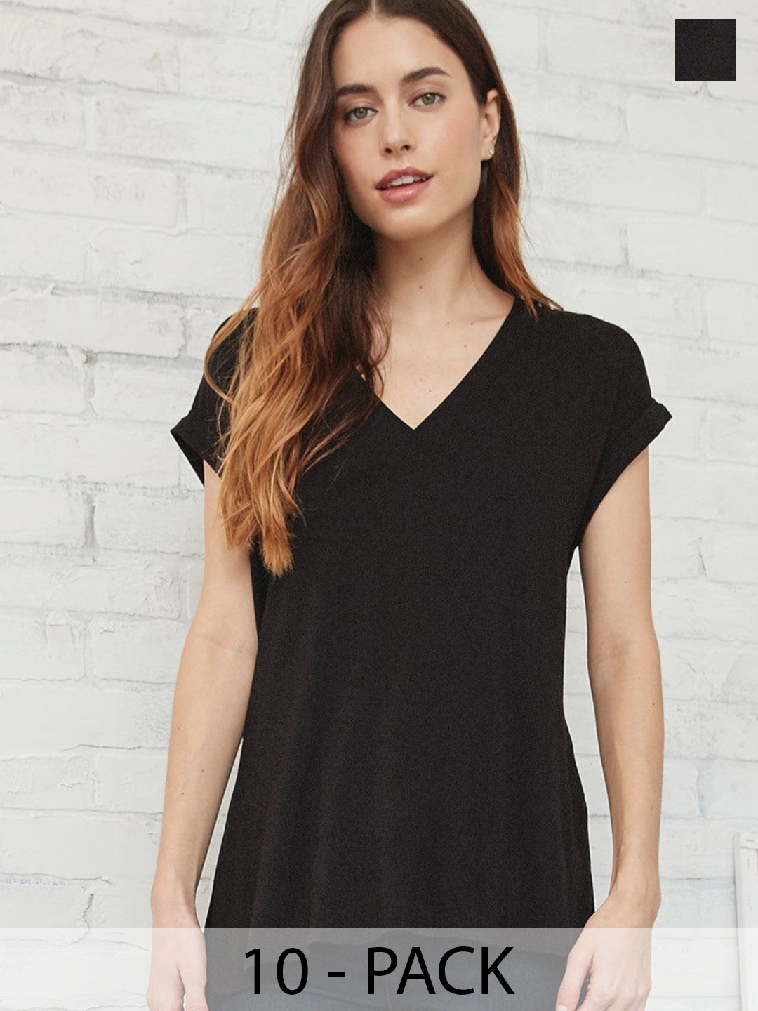 COLOR CAPITAL Pack Of 10 V-Neck Relaxed Fit T-shirts, Black