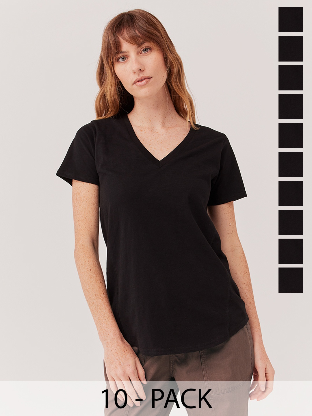 COLOR CAPITAL Women 10 V-Neck Pockets T-shirt, Black