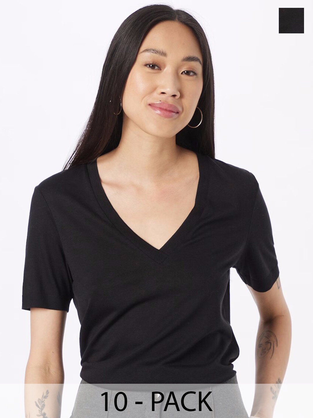 

COLOR CAPITAL Pack Of 10 V-Neck Relaxed Fit T-shirts, Black