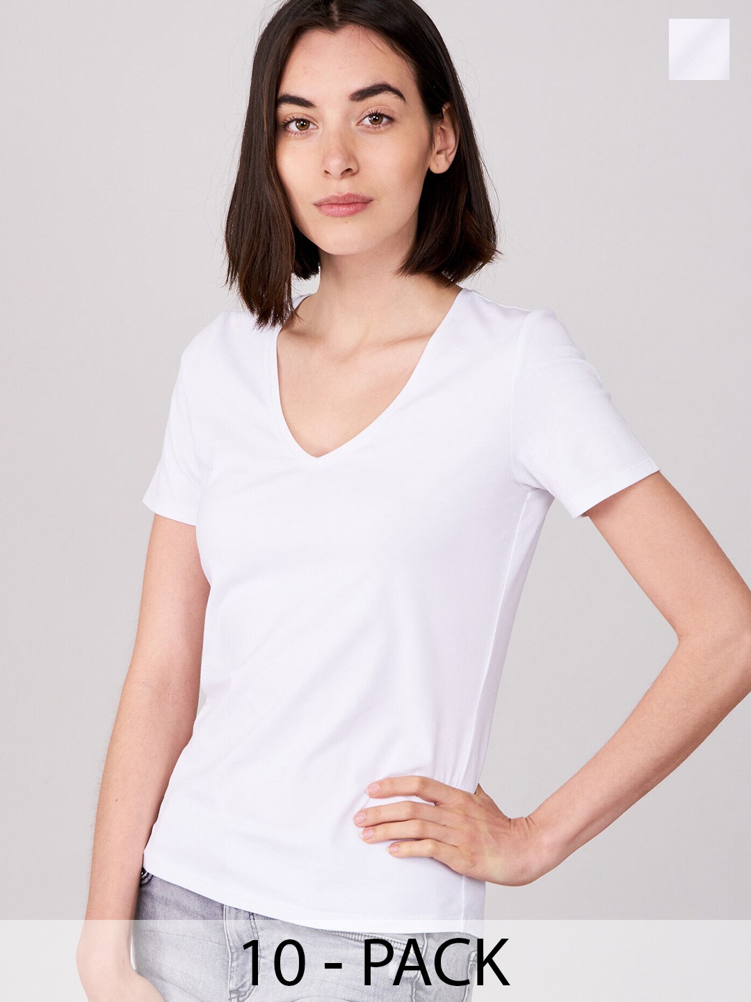 COLOR CAPITAL Pack Of 10 V-Neck Relaxed Fit T-shirts, White
