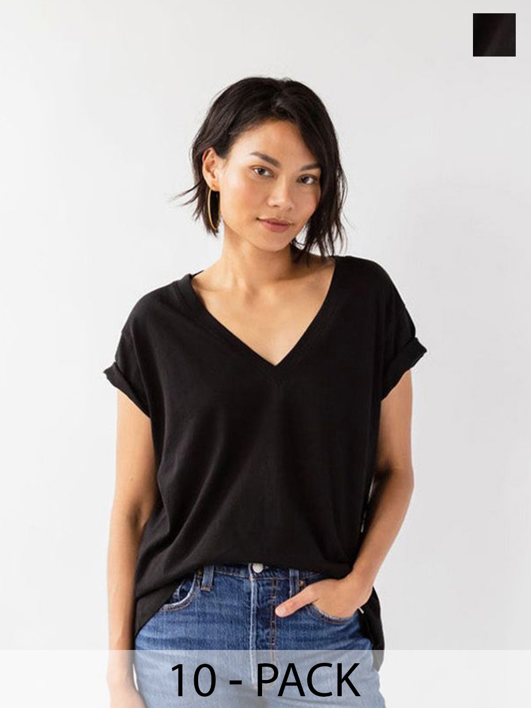 

COLOR CAPITAL Pack Of 10 V-Neck Relaxed Fit T-shirts, Black