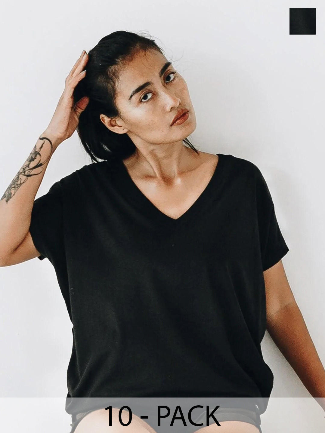 

COLOR CAPITAL Pack Of 10 V-Neck Relaxed Fit T-shirts, Black