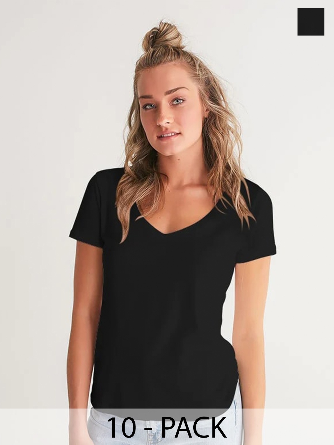

COLOR CAPITAL Pack Of 10 Colourblocked V-Neck Relaxed Fit T-shirts, Black