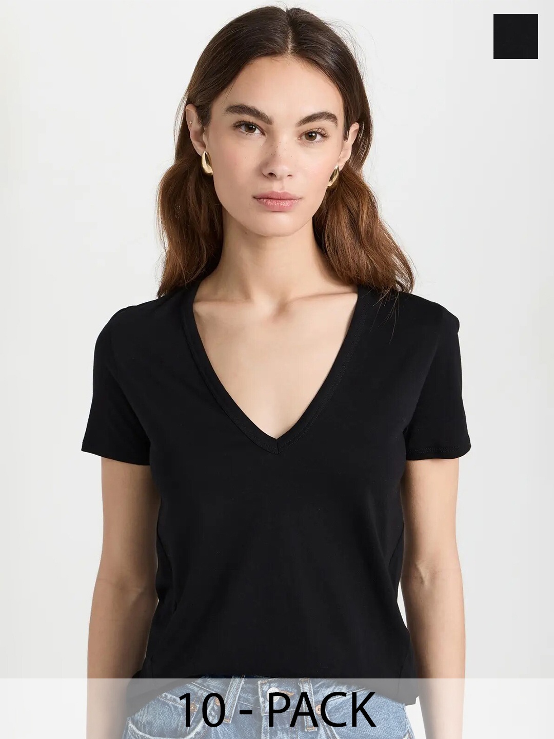 

COLOR CAPITAL Pack Of 10 V-Neck Relaxed Fit T-shirts, Black