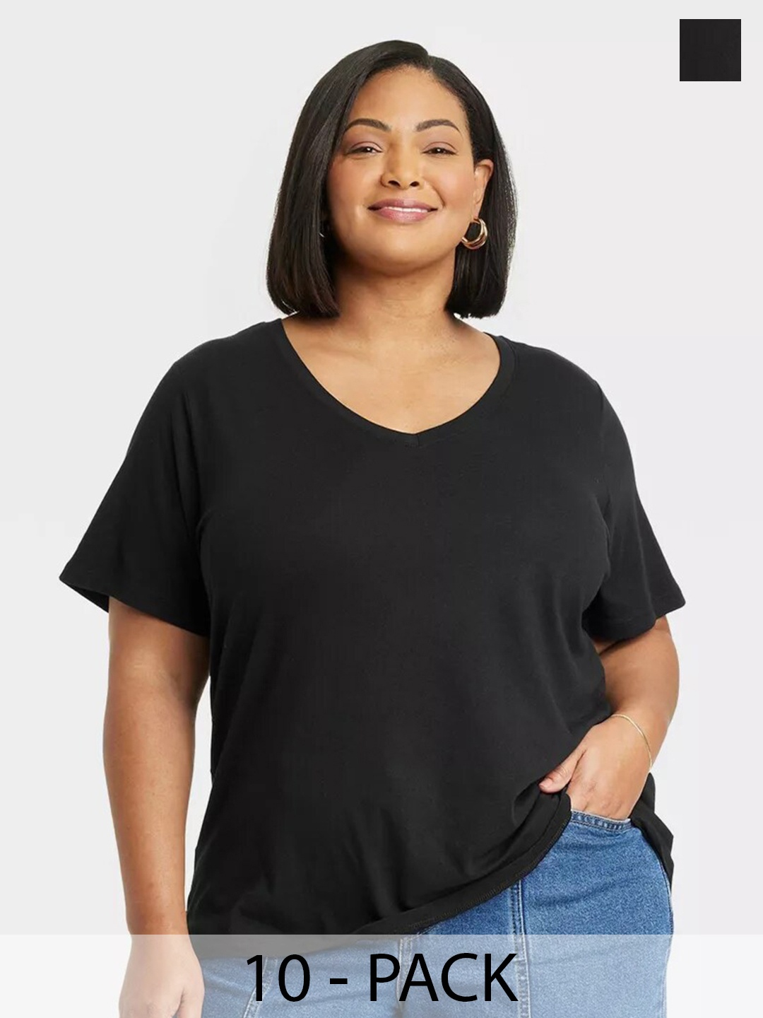 

COLOR CAPITAL Pack Of 10 V-Neck Relaxed Fit T-shirts, Black