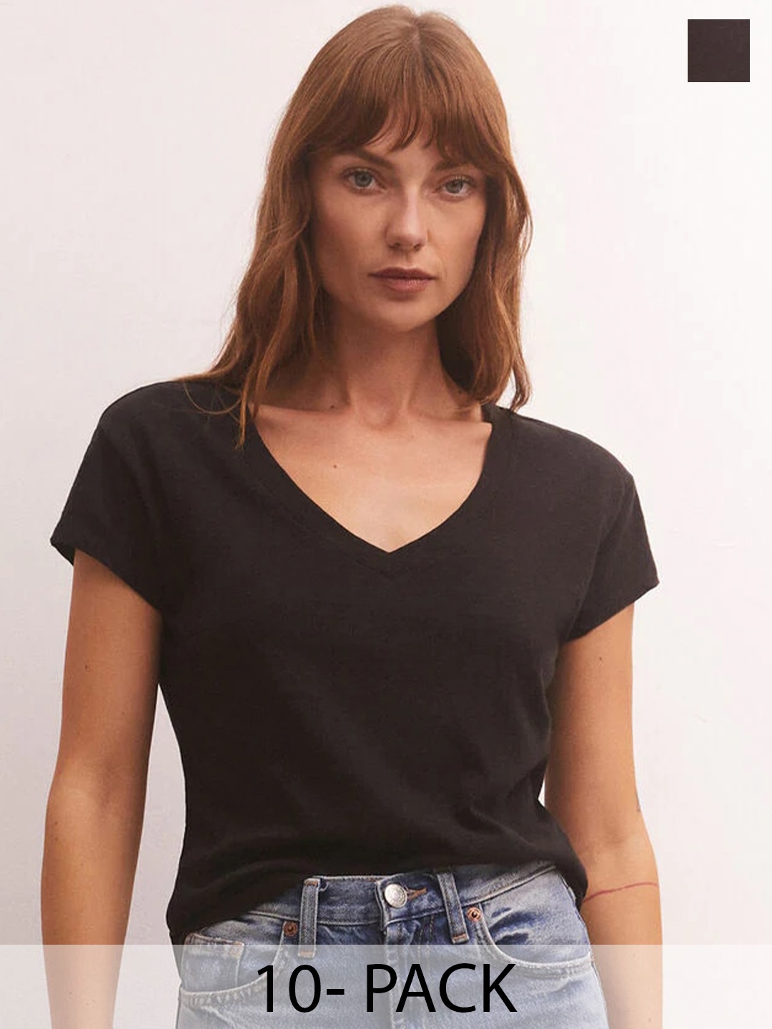 

COLOR CAPITAL Pack Of 10 V-Neck Relaxed Fit T-shirts, Black