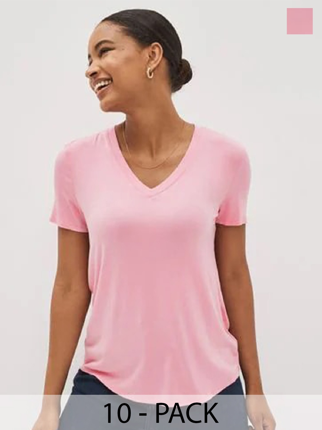 

COLOR CAPITAL Pack Of 10 V-Neck Relaxed Fit T-shirts, Pink