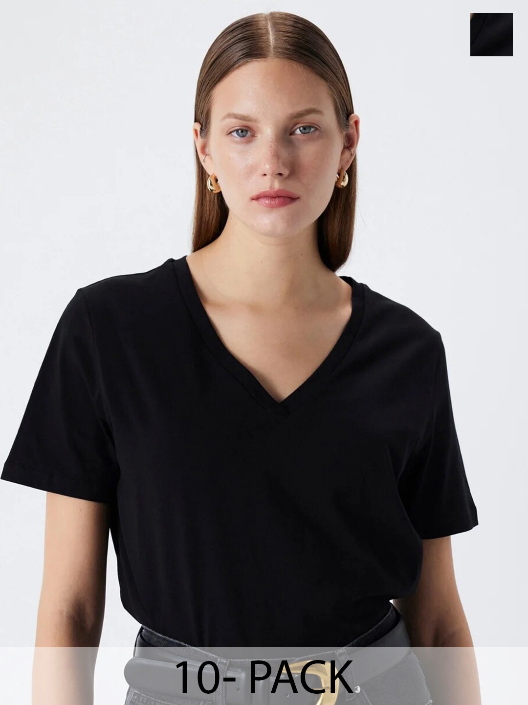 

COLOR CAPITAL Pack Of 10 V-Neck Relaxed Fit T-shirts, Black