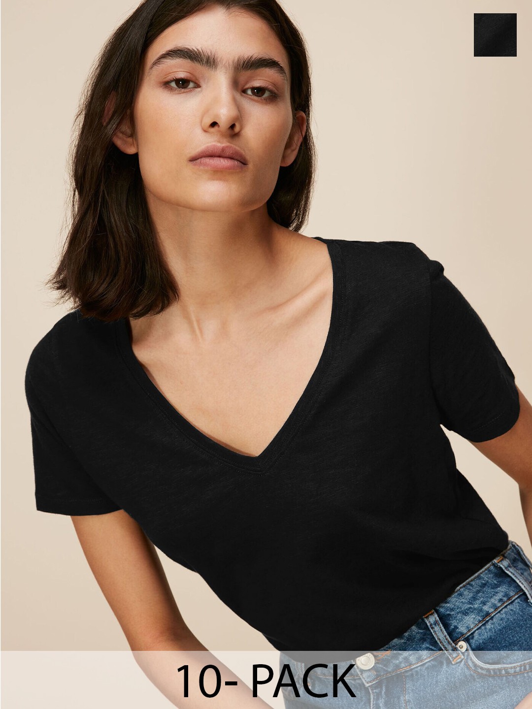 

COLOR CAPITAL Pack Of 10 V-Neck Relaxed Fit T-shirts, Black