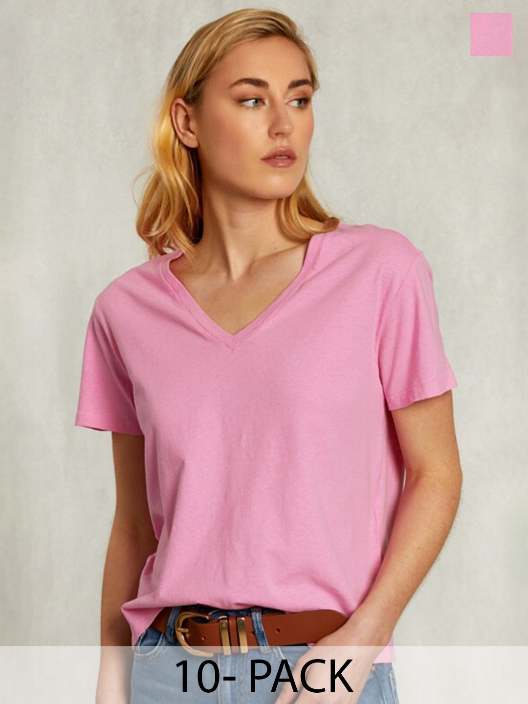 

COLOR CAPITAL Pack Of 10 V-Neck Relaxed Fit T-shirts, Pink