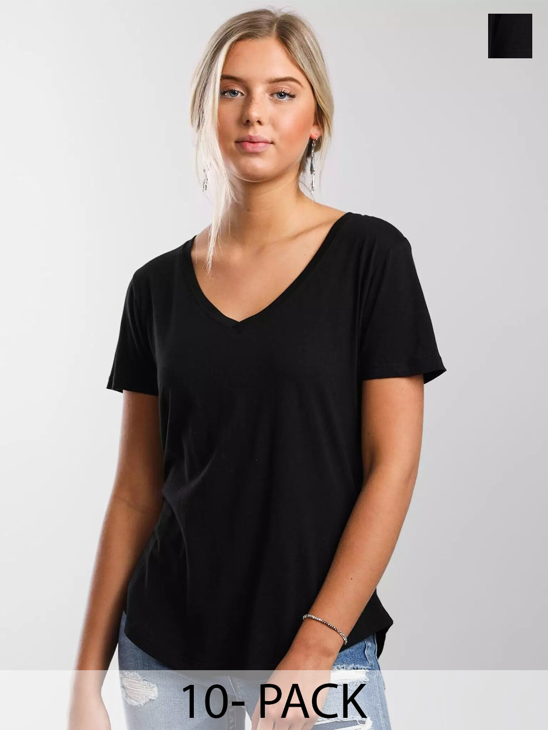 

COLOR CAPITAL Pack Of 10 V-Neck T-Shirt, Black