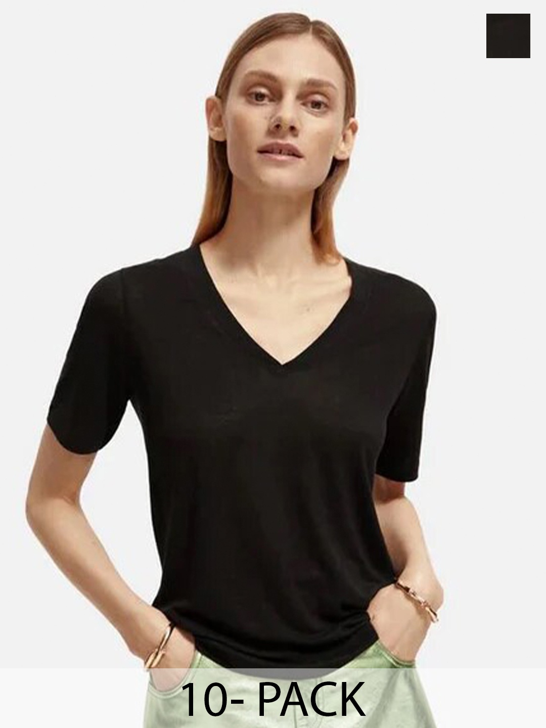 

COLOR CAPITAL Pack Of 10 V-Neck T-Shirt, Black