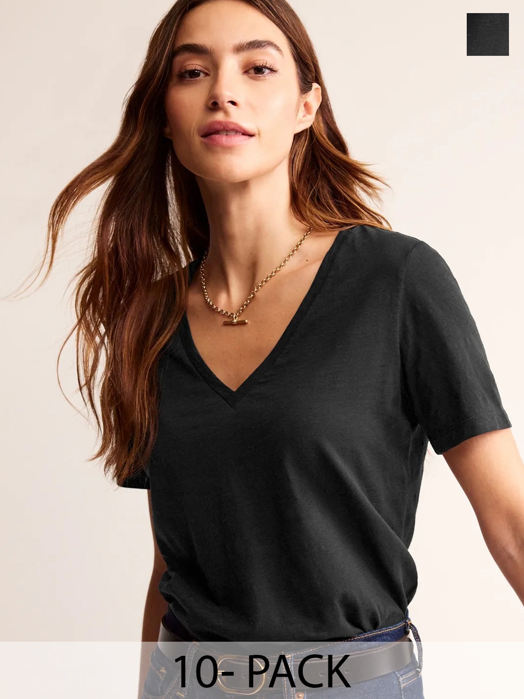 

COLOR CAPITAL Pack Of 10 V-Neck T-Shirt, Black