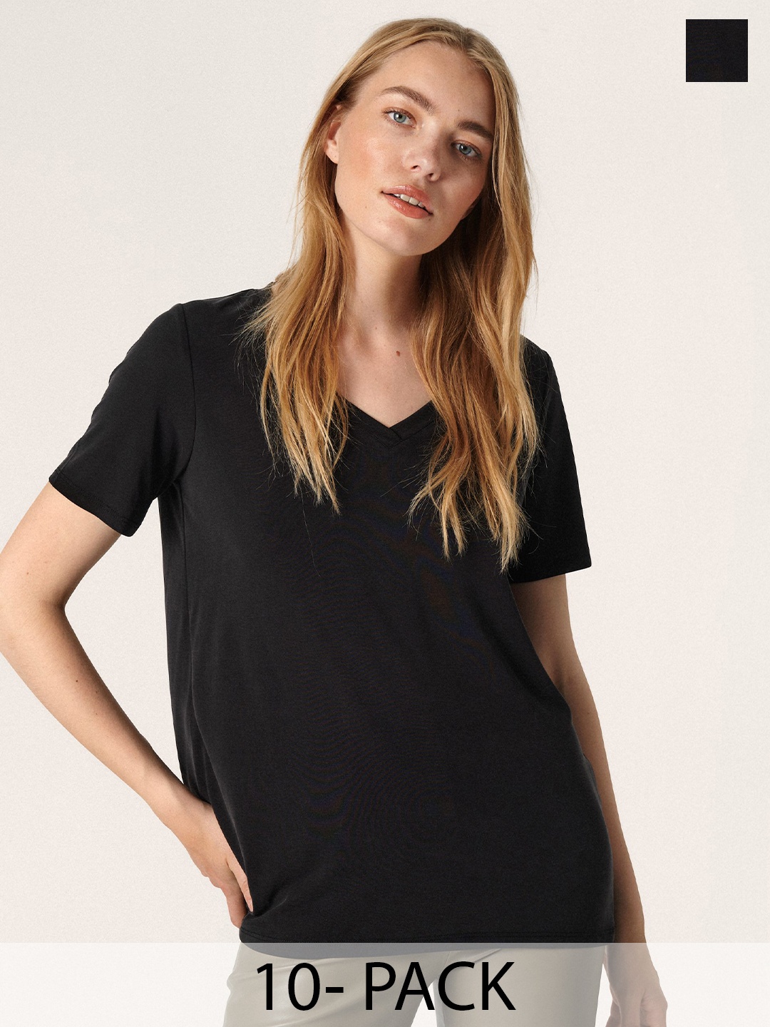 

COLOR CAPITAL Pack Of 10 V-Neck T-Shirt, Black