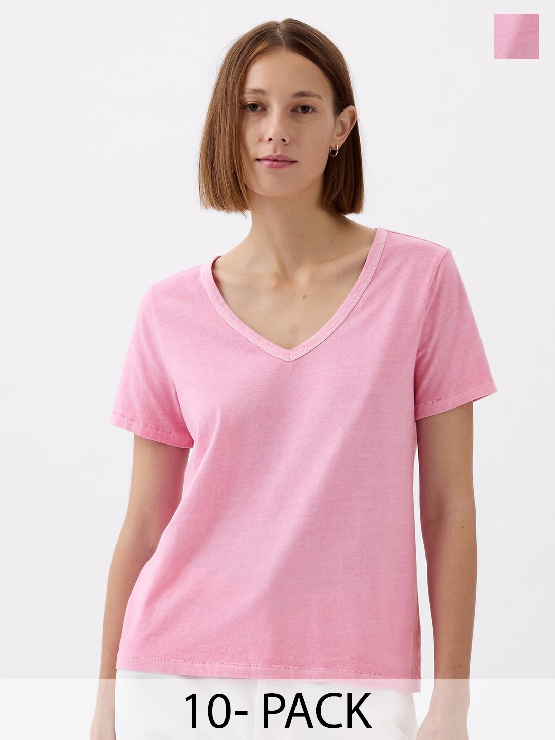 

COLOR CAPITAL Pack Of 10 V-Neck T-Shirt, Pink