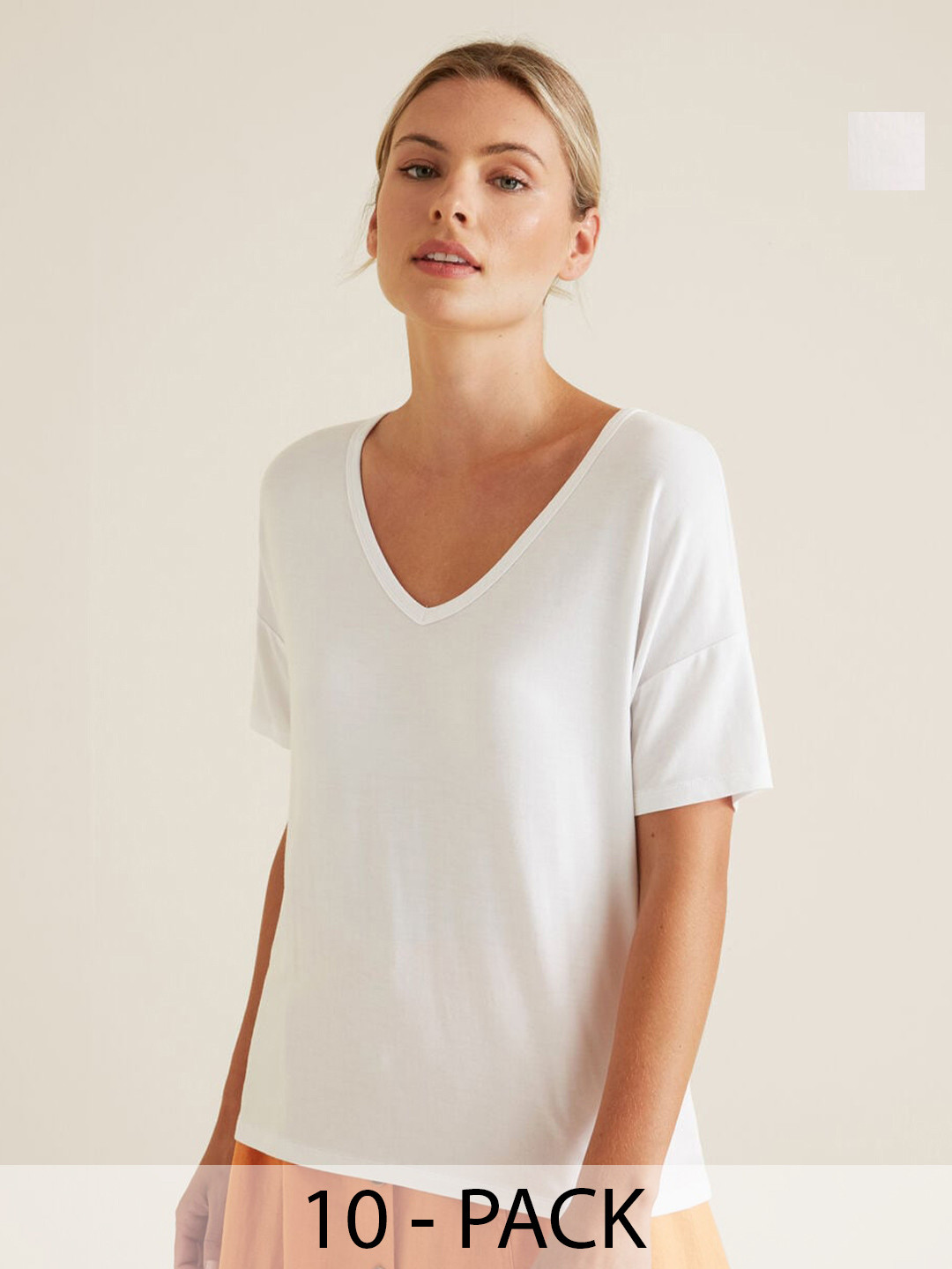 

COLOR CAPITAL Pack Of 10 V-Neck Drop-Shoulder Sleeves Relaxed Fit T-shirts, White