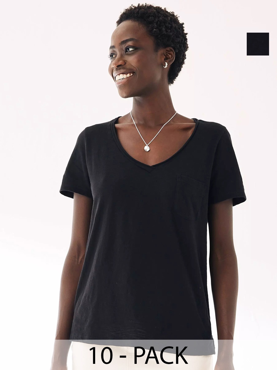 

COLOR CAPITAL Pack Of 10 V-Neck Short Sleeves Relaxed Fit T-shirts, Black
