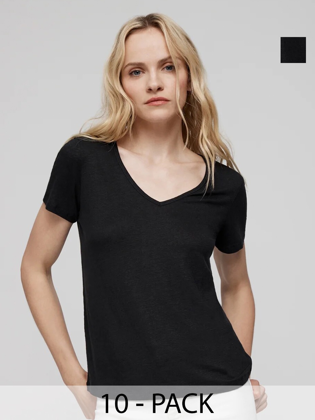 

COLOR CAPITAL Pack Of 10 V-Neck Short Sleeves Relaxed Fit T-shirts, Black