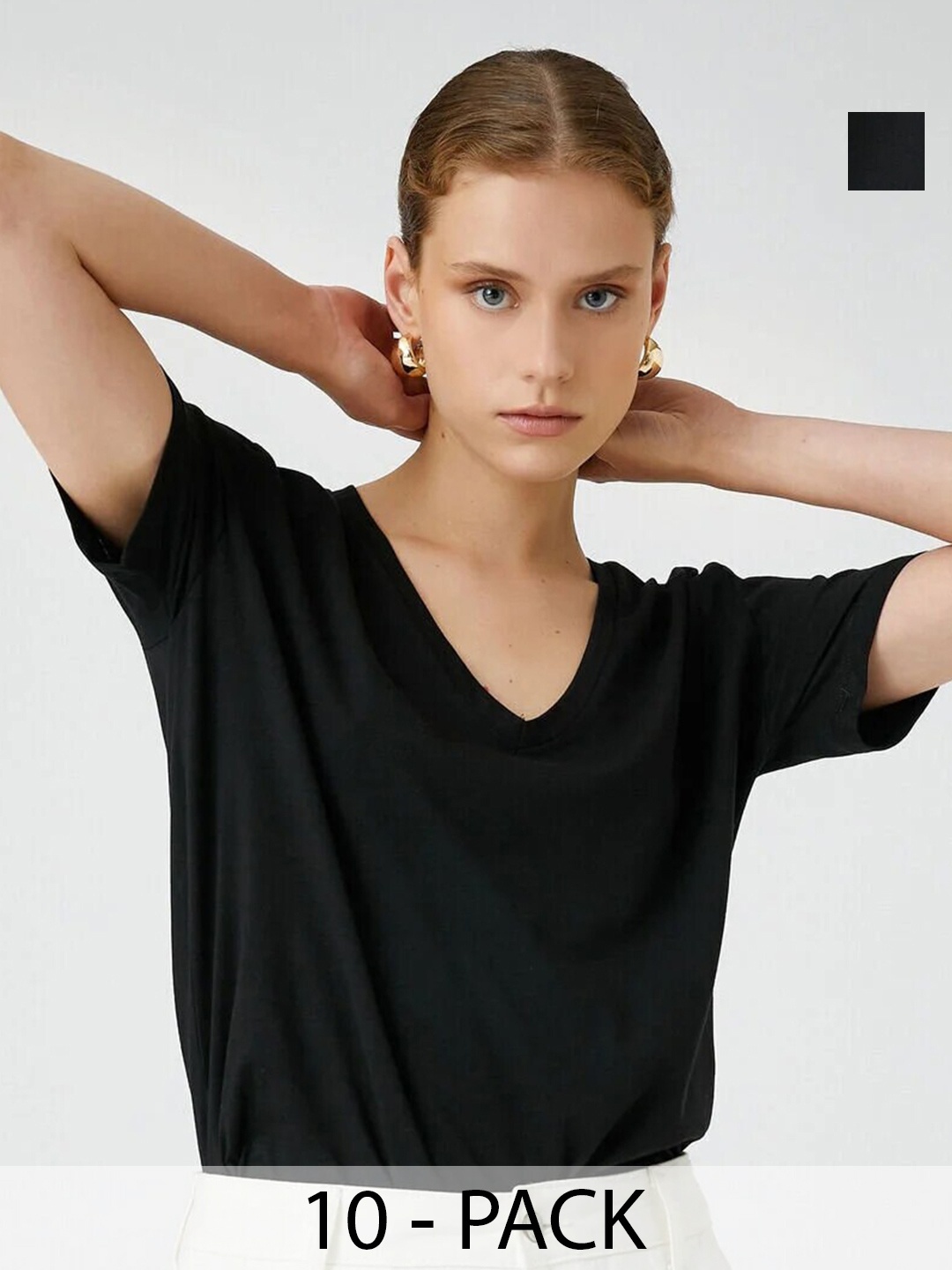 

COLOR CAPITAL Pack Of 10 V-Neck Short Sleeves Relaxed Fit T-shirts, Black