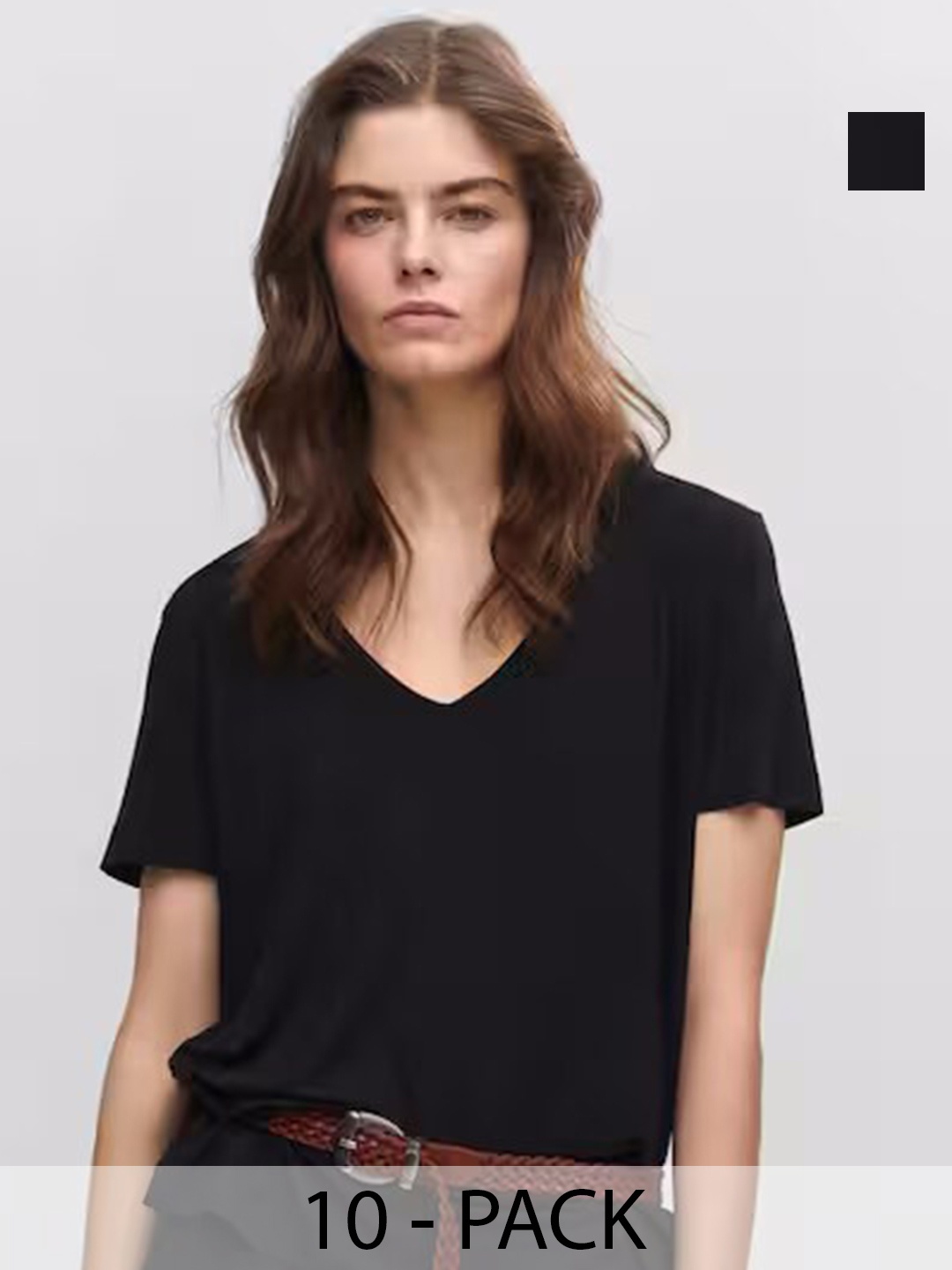 

COLOR CAPITAL Pack Of 10 V-Neck Short Sleeves Relaxed Fit T-shirts, Black