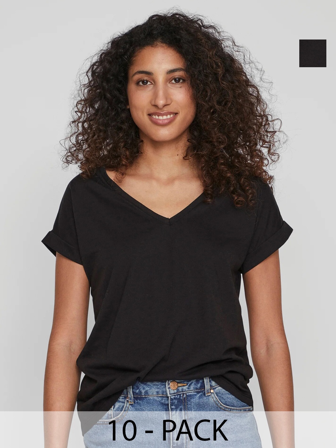 

COLOR CAPITAL Pack Of 10 V-Neck Short Sleeves Relaxed Fit T-shirts, Black