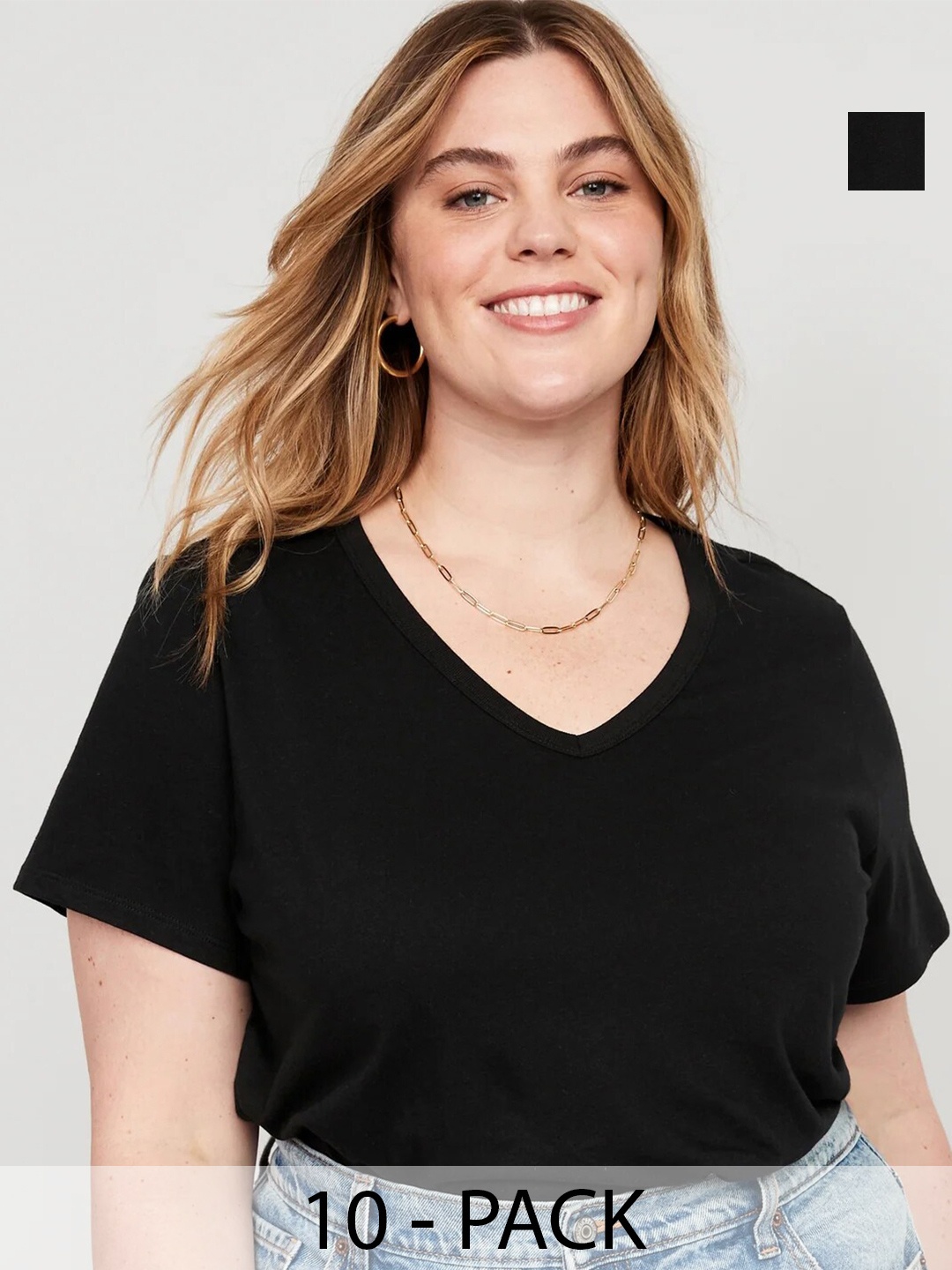 

COLOR CAPITAL Plus Size Pack Of 10 V-Neck Short Sleeves Relaxed Fit T-shirts, Black