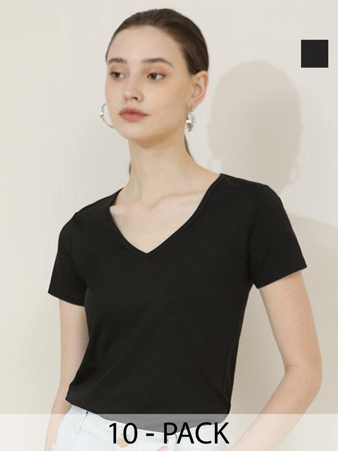 

COLOR CAPITAL Pack Of 10 V-Neck Short Sleeves Relaxed Fit T-shirts, Black