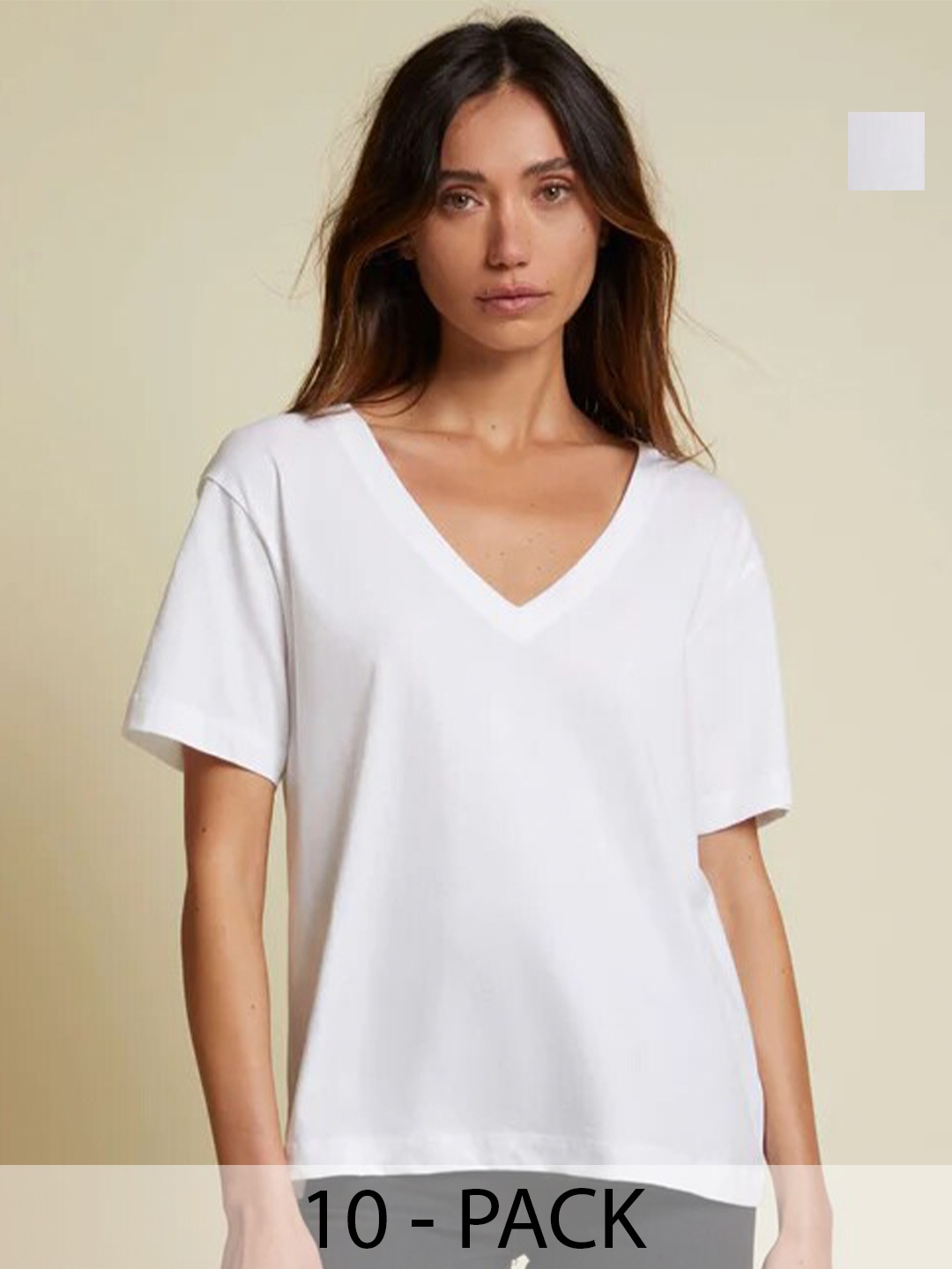 

COLOR CAPITAL Pack Of 10 V-Neck Drop-Shoulder Sleeves Relaxed Fit T-shirts, White