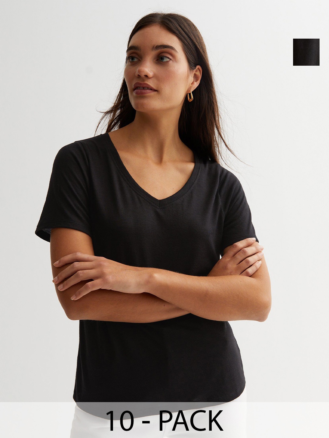

COLOR CAPITAL Pack Of 10 V-Neck Relaxed Fit T-shirts, Black