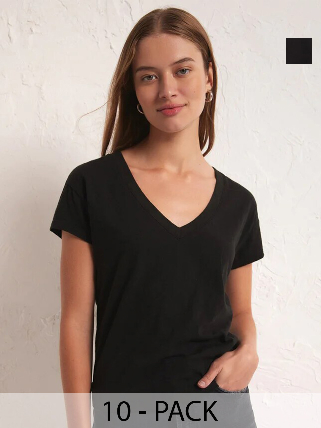 

COLOR CAPITAL Pack Of 10 V-Neck Relaxed Fit T-shirts, Black