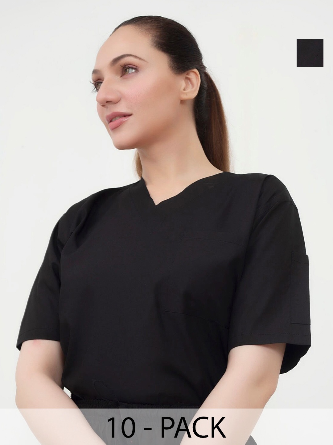 COLOR CAPITAL Pack Of 10 V-Neck Drop-Shoulder Sleeves Relaxed Fit T-shirts, Black