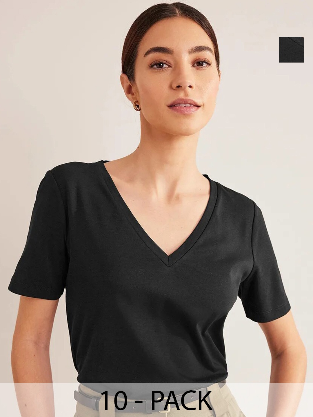 

COLOR CAPITAL Pack Of 10 V-Neck Relaxed Fit T-shirts, Black