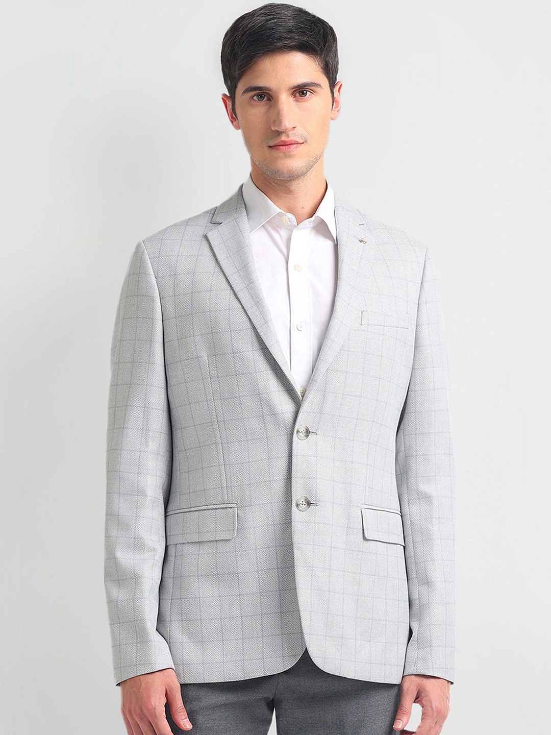 

Arrow Dobby Checked Single-Breasted Formal Blazer, Grey