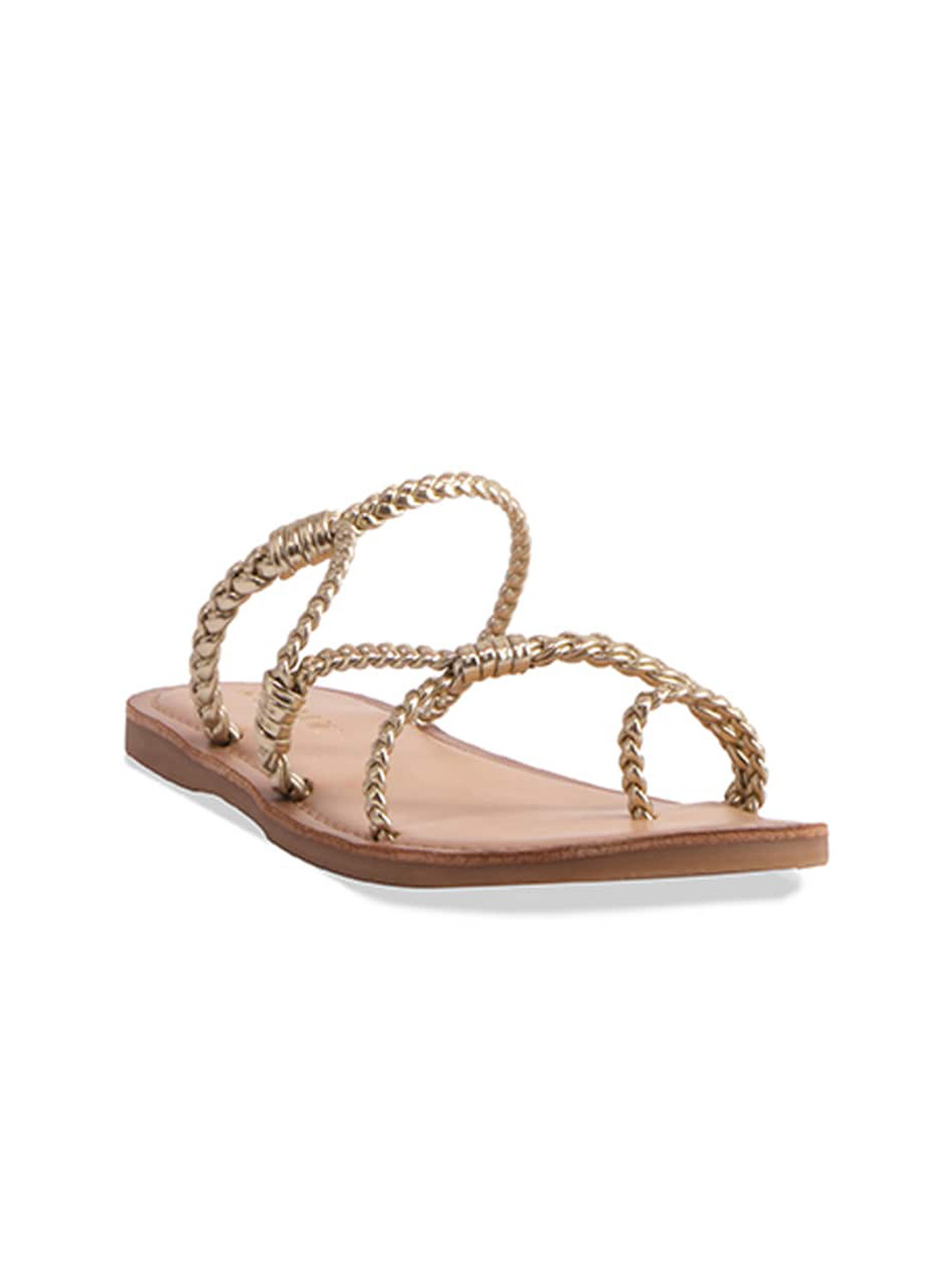 

ERIDANI Textured Open Toe Flats, Gold