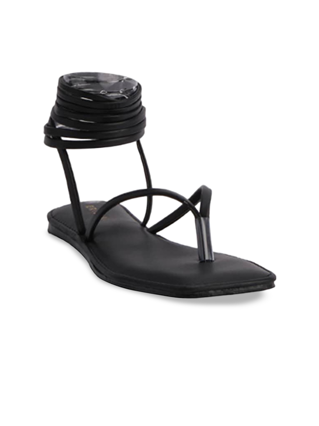

ERIDANI Open Toe T-Strap Flats, Black
