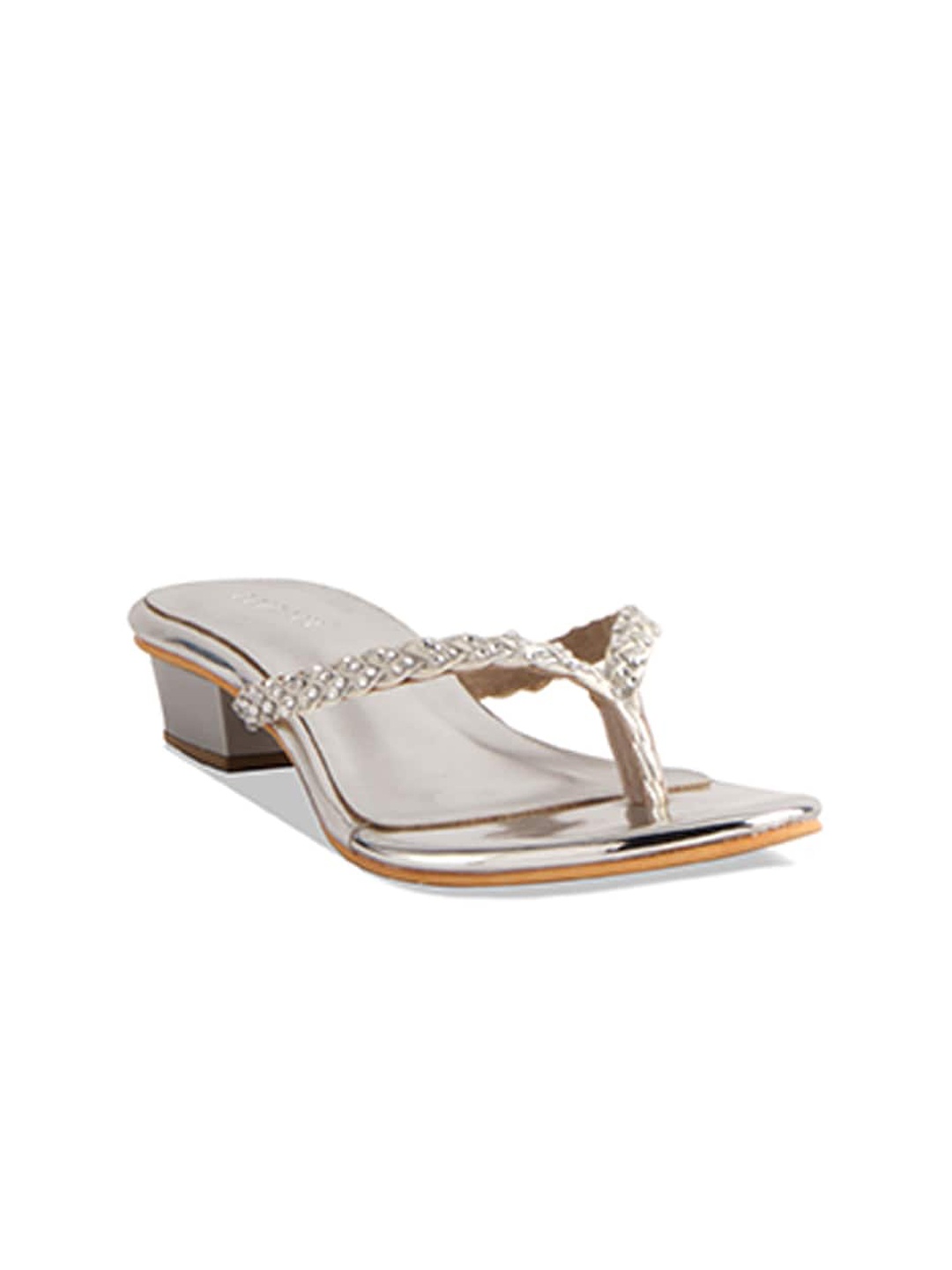 

ERIDANI Embellished Open Toe Block Heels, Silver