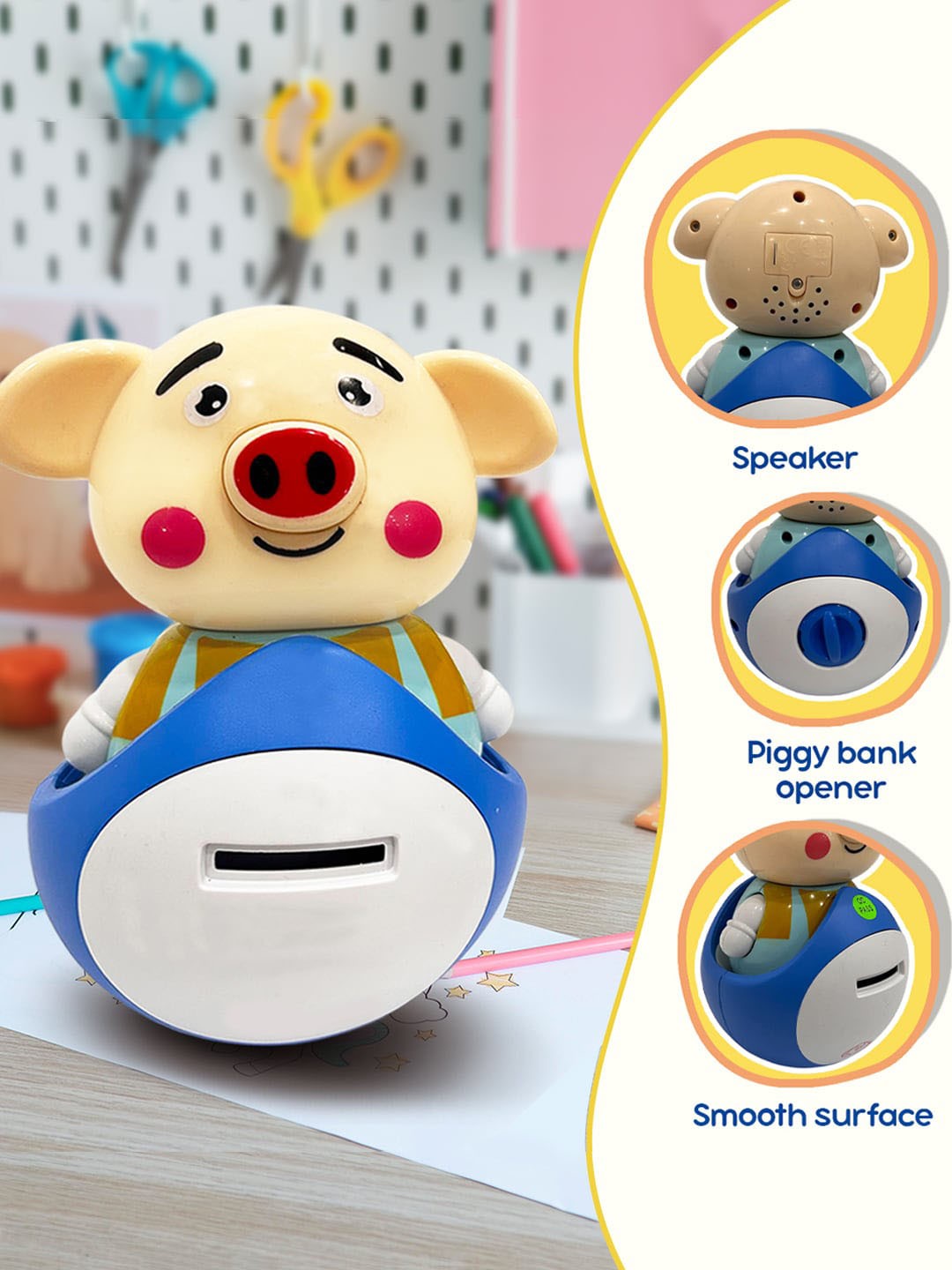 

WEMBLEY Kids Roly Poly Money Bank with Light & Music Piggy Coin Bank, Blue