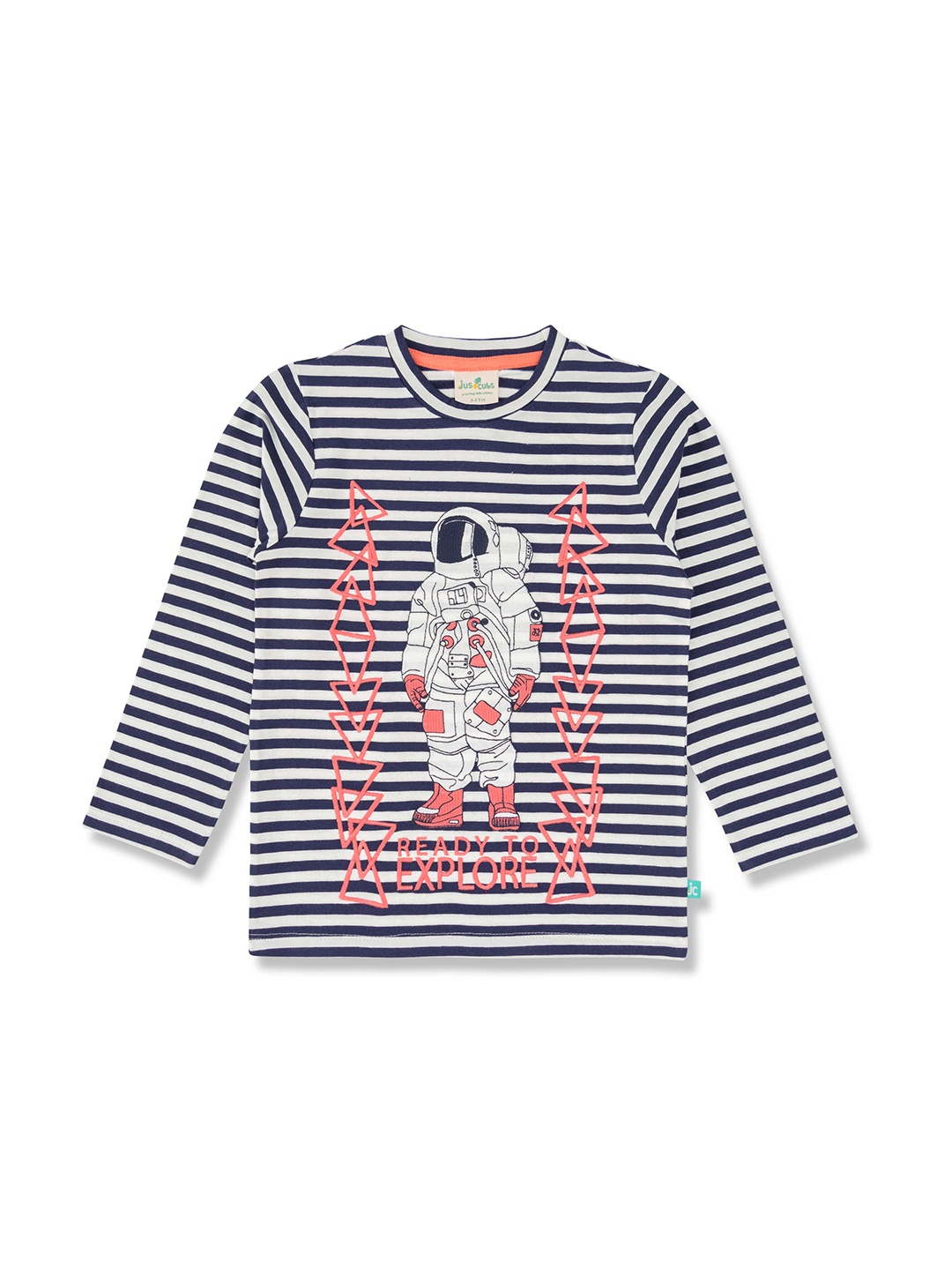 

JusCubs Boys Striped Round Neck Cotton Casual T-shirt, Navy blue