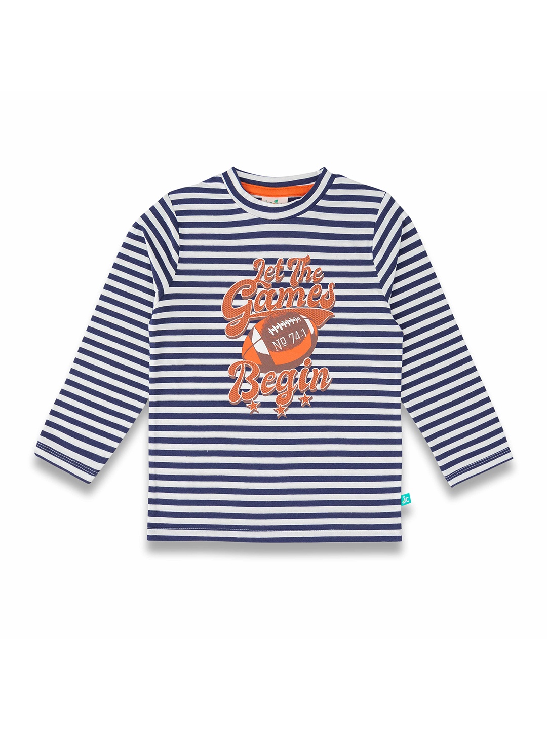 

JusCubs Boys Striped Round Neck Long Sleeves Cotton T-shirt, Navy blue