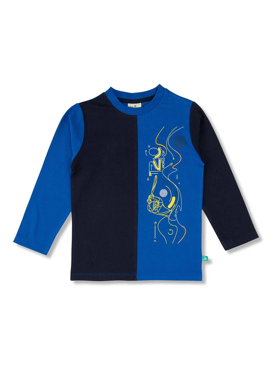 

JusCubs Boys Color Blocked Round Neck Long Raglan Sleeves Cotton T-shirt, Blue