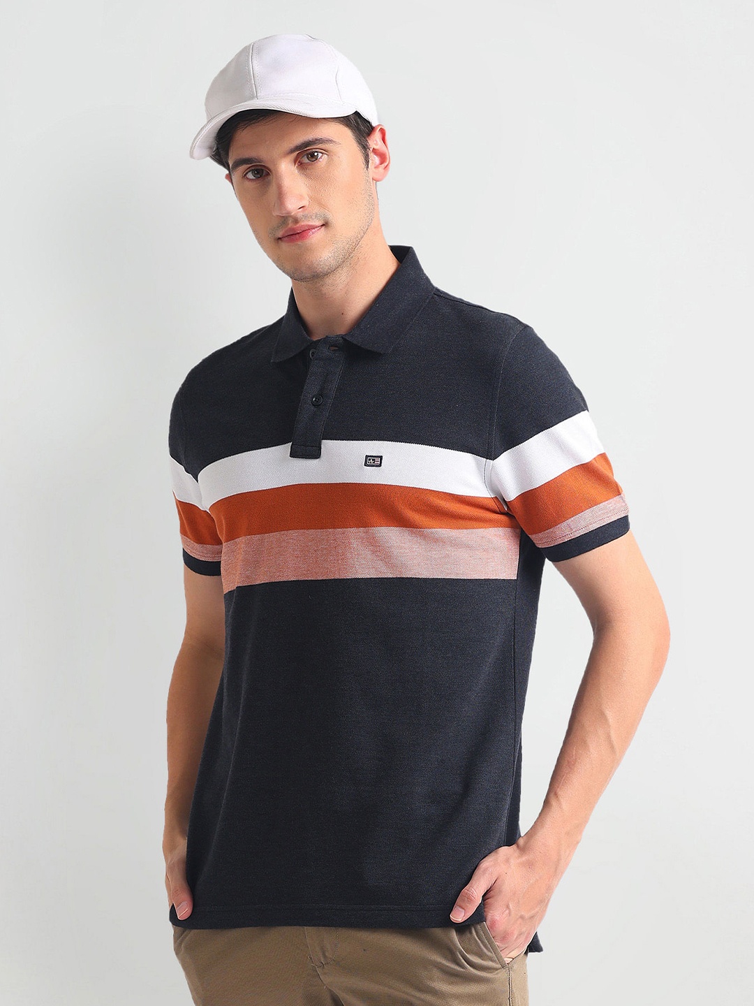 

Arrow Sport Colourblocked Polo Collar Cotton T-shirt, Black