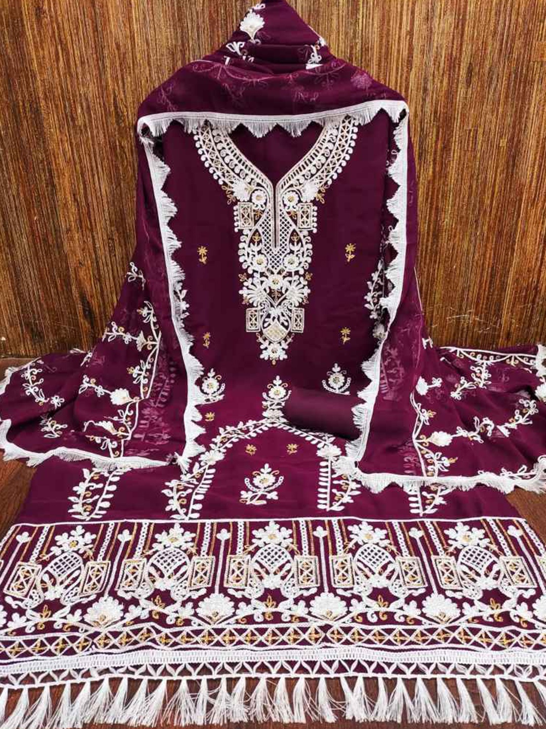 

faxofab Embroidered Unstitched Dress Material, Purple