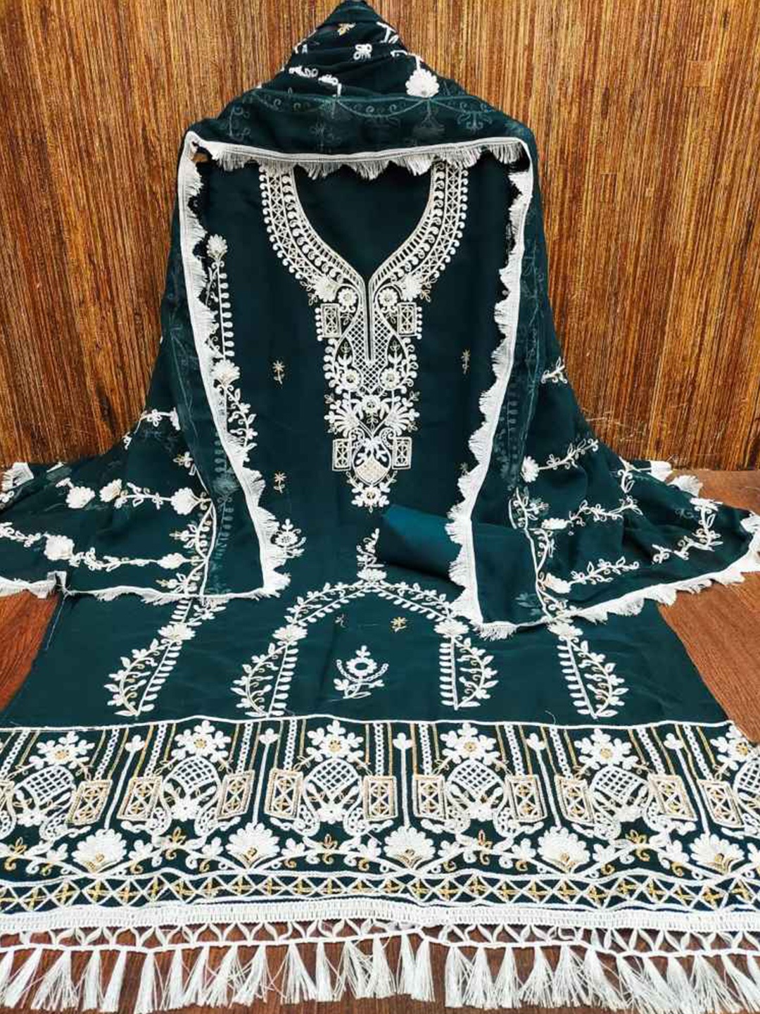 

faxofab Embroidered Unstitched Dress Material, Blue