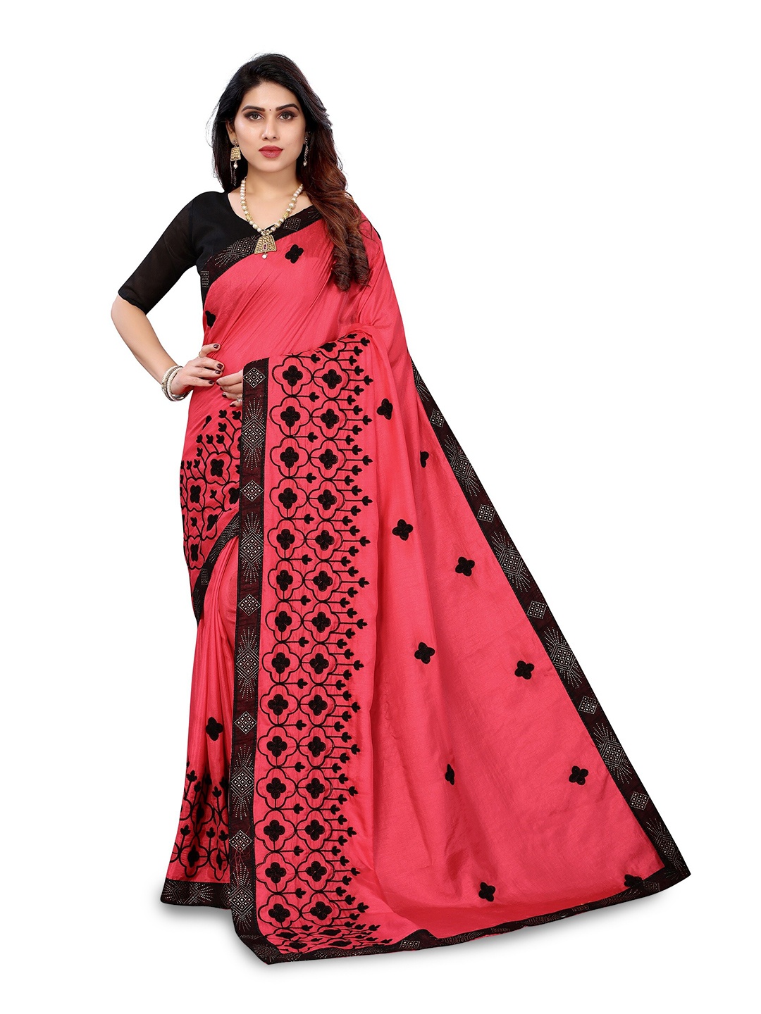 

KALINI Floral Embroidered Sequinned Silk Cotton Kanjeevaram Saree, Pink