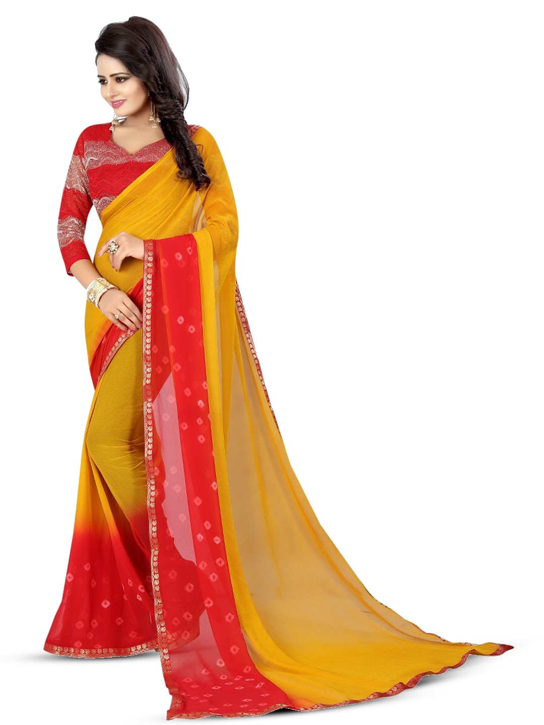 

KALINI Colourblocked Zari Silk Cotton Bandhani Saree, Yellow