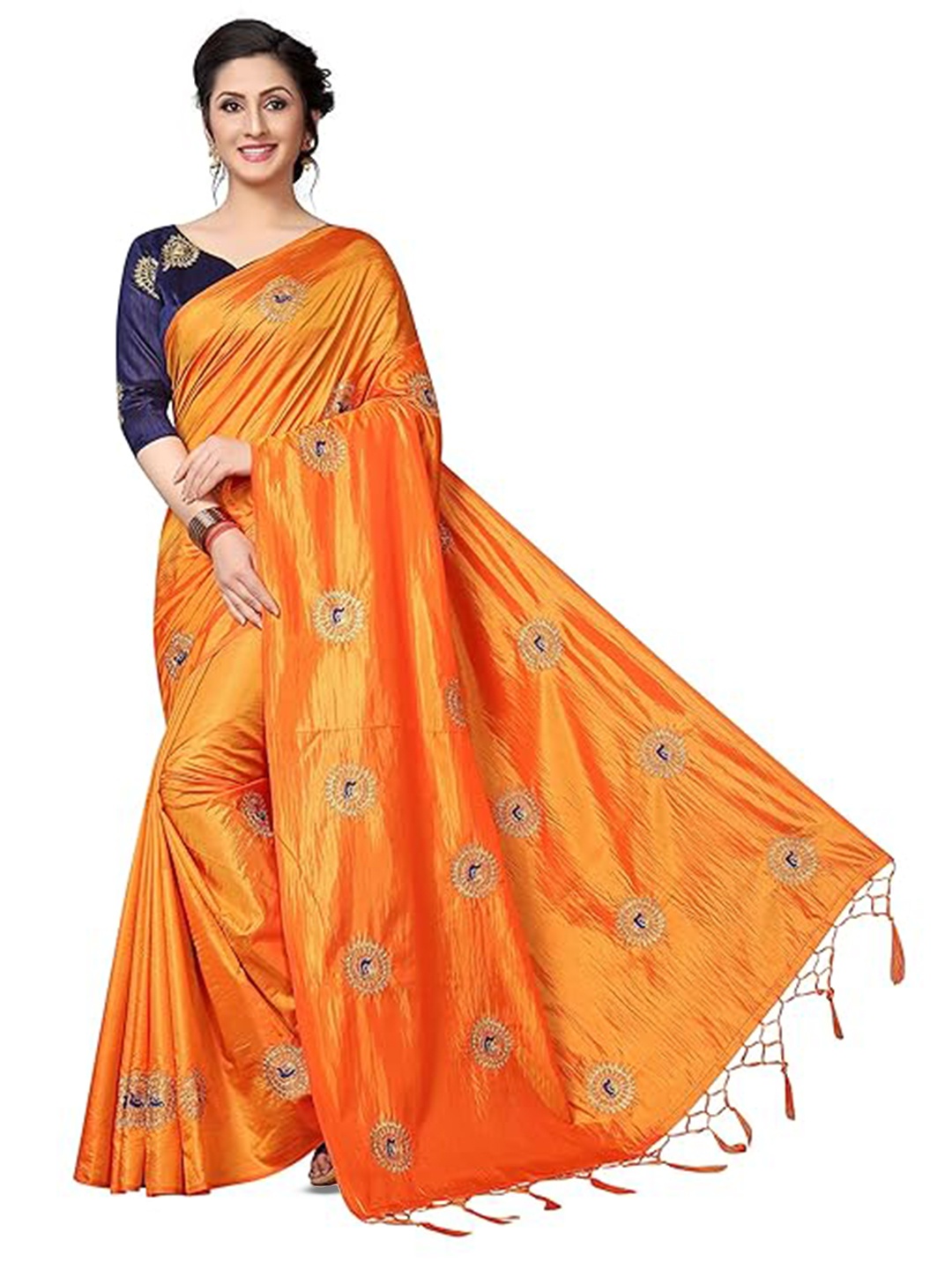 

KALINI Ethnic Motifs Embroidered Silk Cotton Saree, Yellow