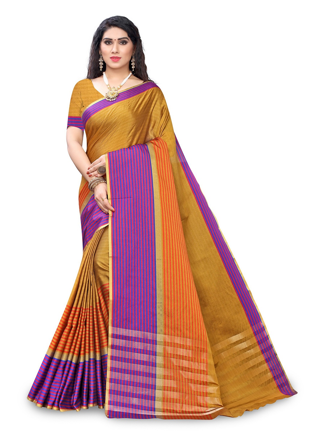 

KALINI Silk Cotton Saree, Mustard